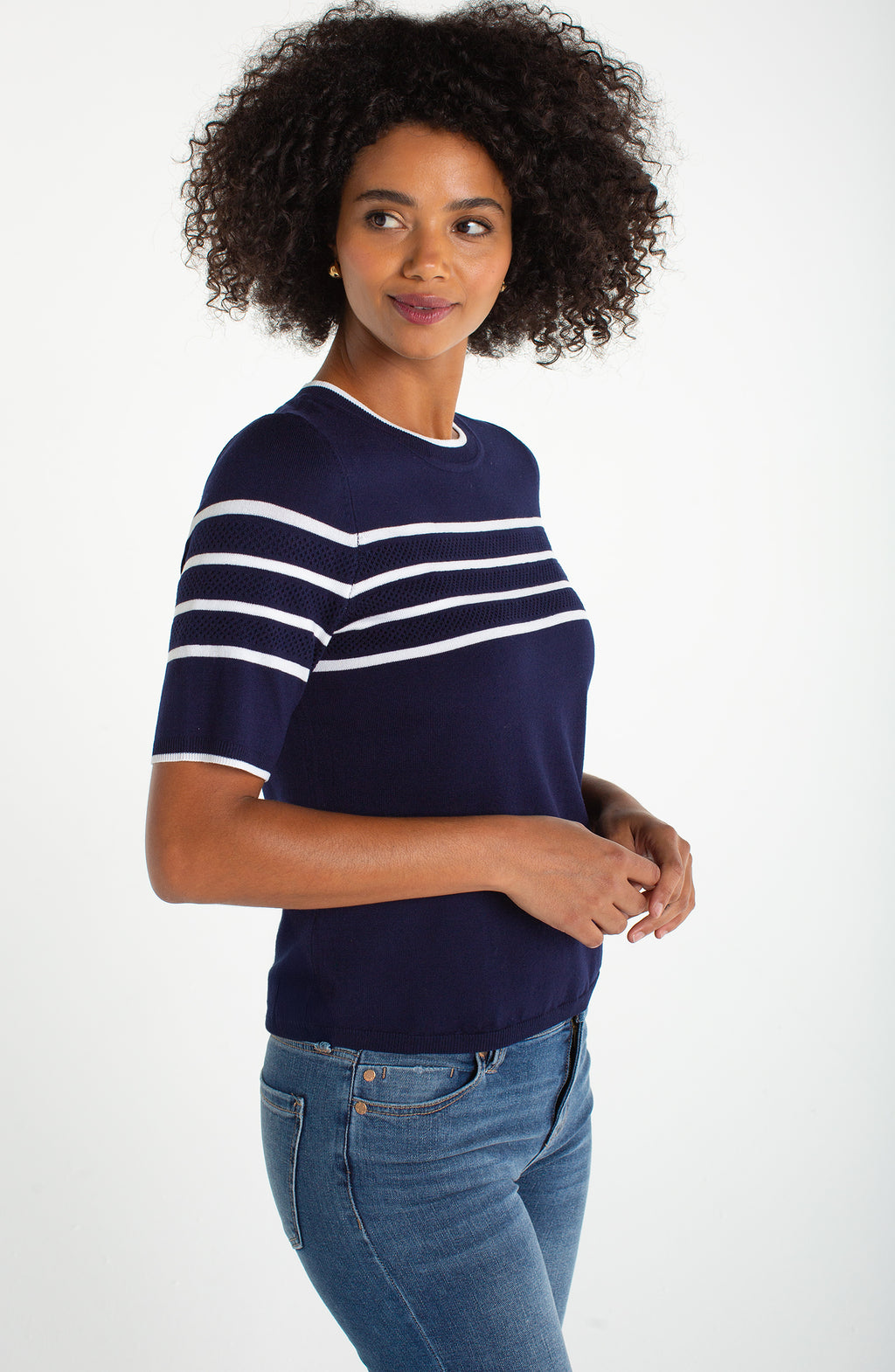 Stripe Short Sleeve Sweater