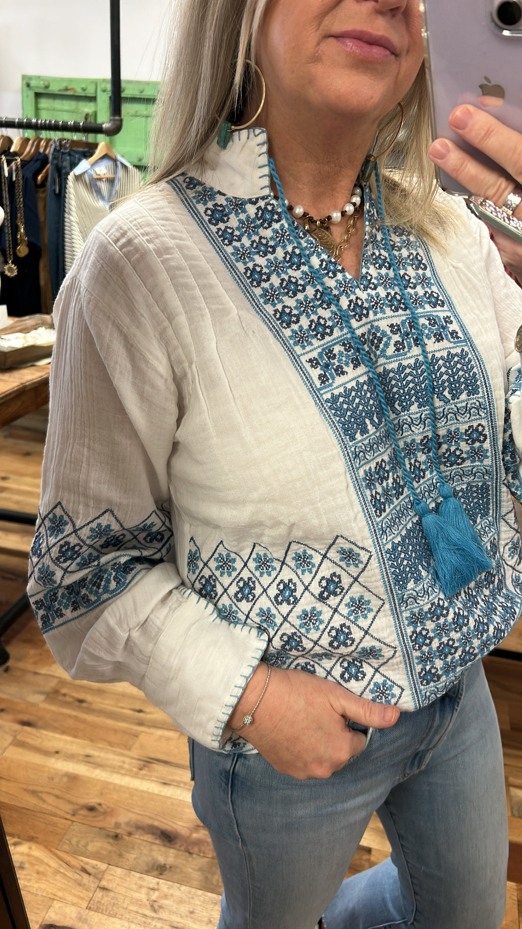 Gauze cross Stitch Top