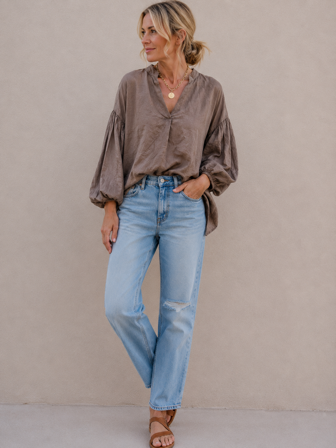 Washed Cotton Popover Top