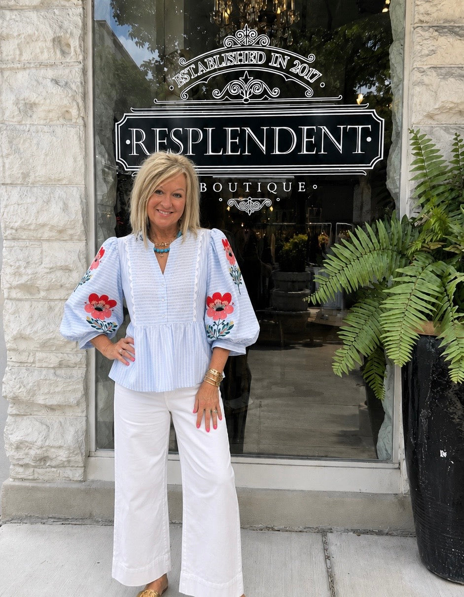 Embroidered Stripe Top