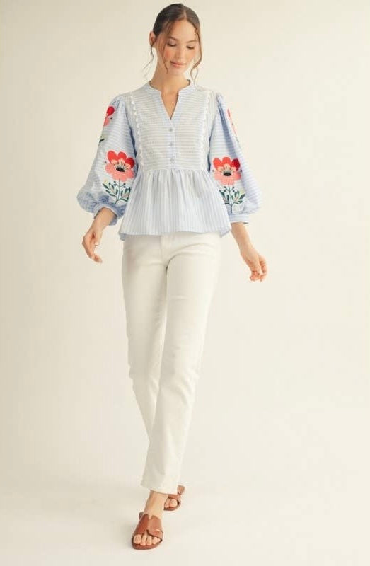 Embroidered Stripe Top