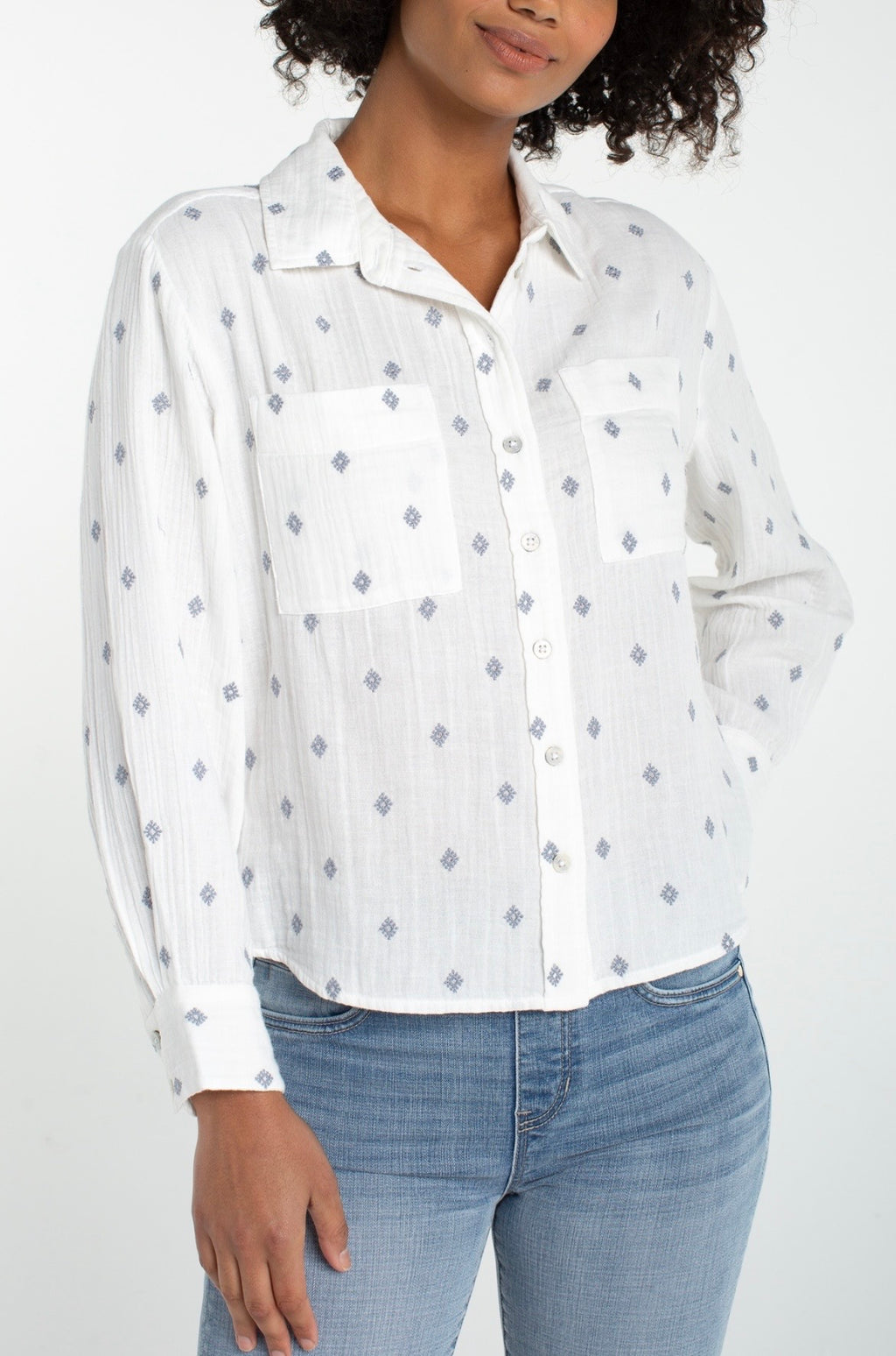 Button Front Shirt W/ High Low Hem