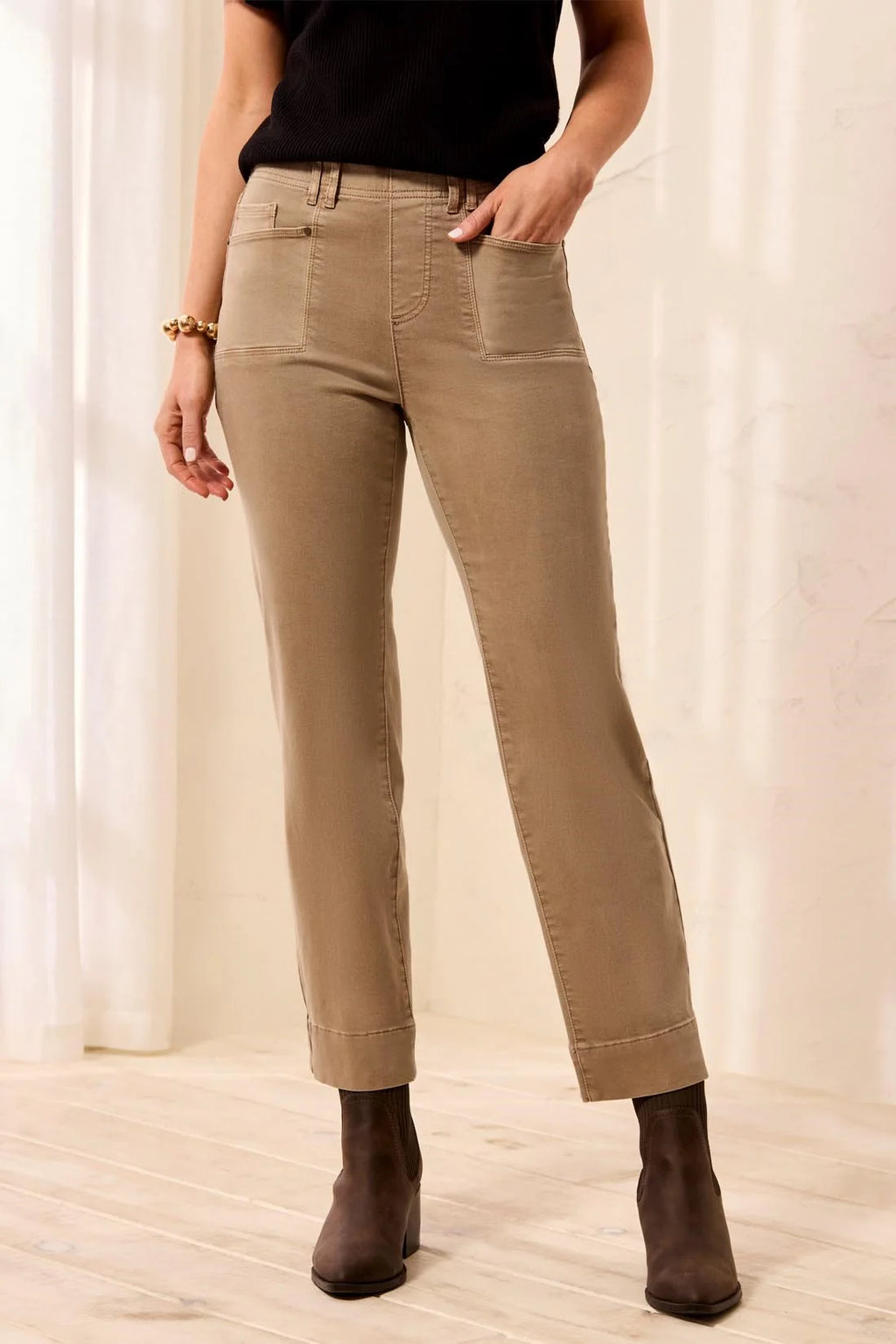 Comfort Stretch Straight Leg Pull-On Ankle Pants-Fossil