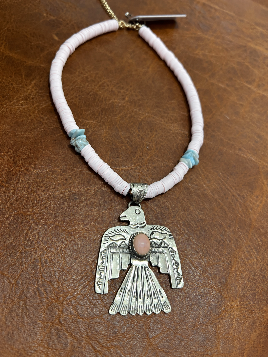 Pink Stone Bird Pendant Necklace