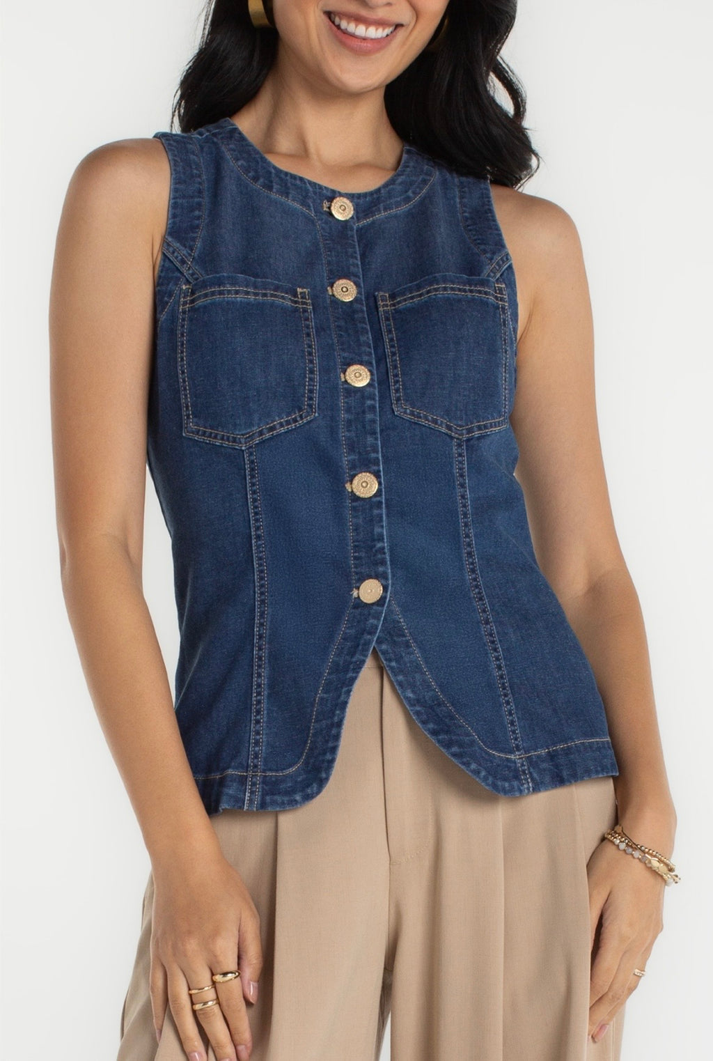 Crew Neck Split Front Vest