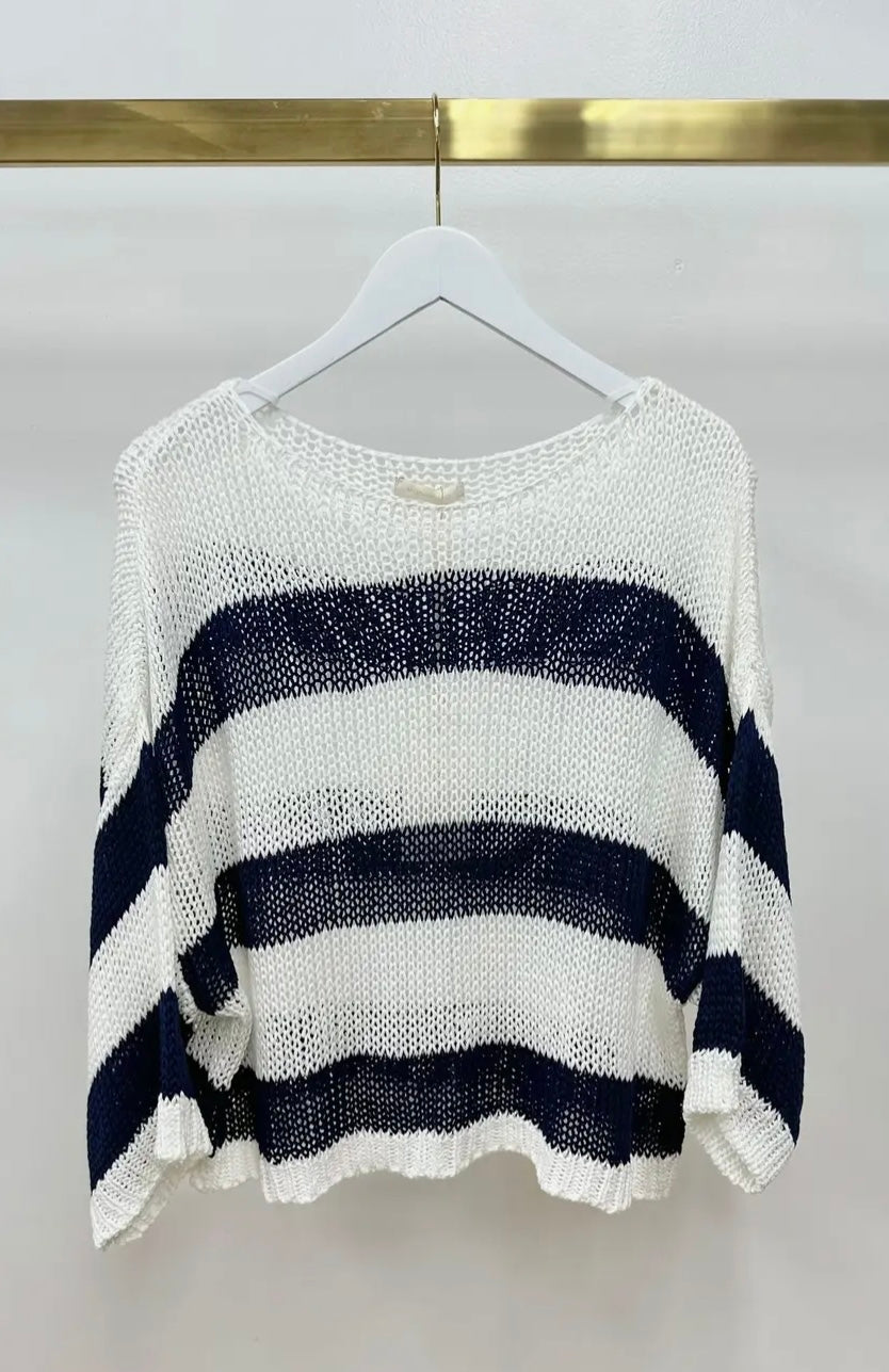 Striped Crewneck Neck Crochet Top