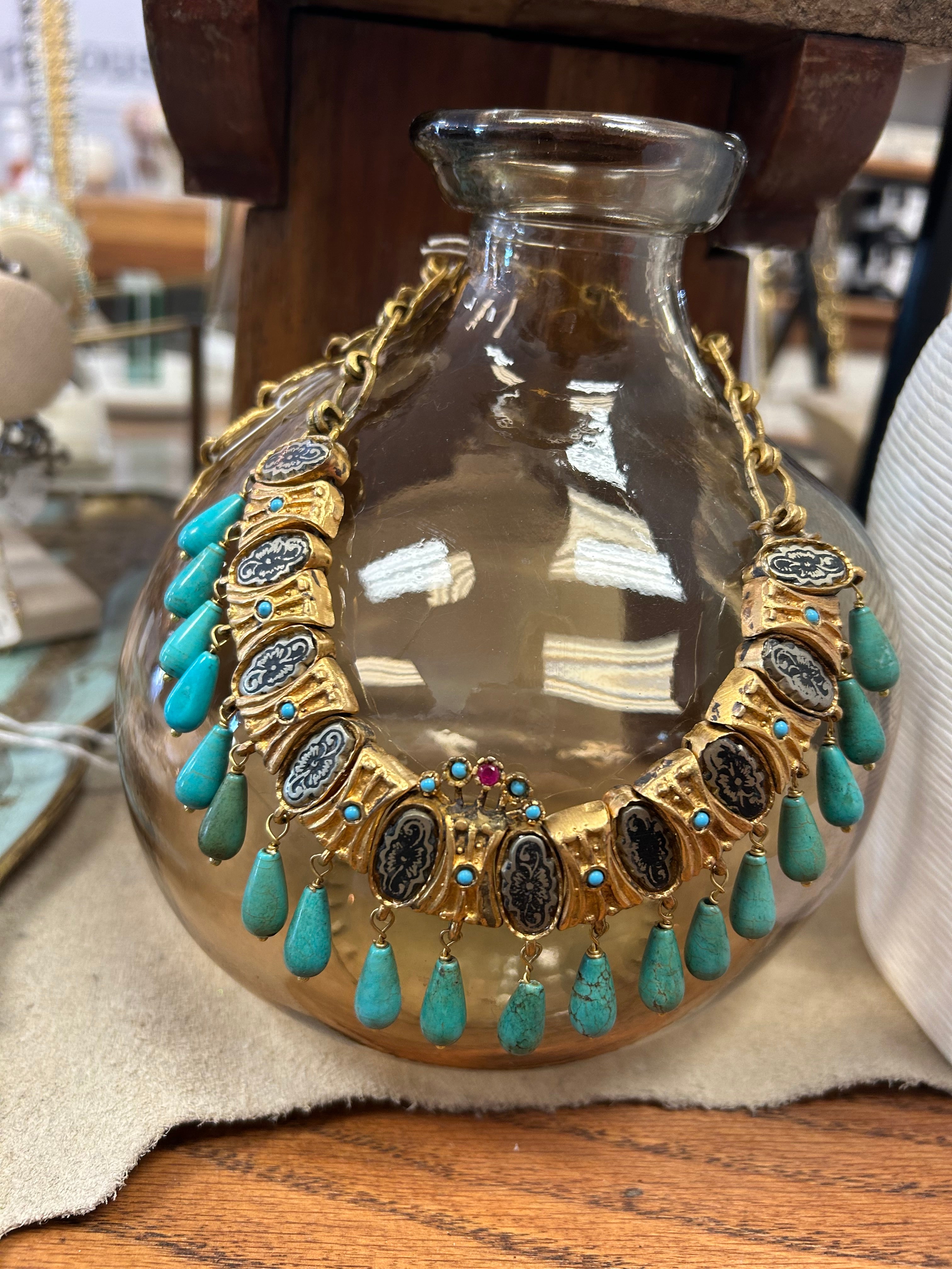 Statement Turquoise & Gold Necklace N1 ( One of a Kind)