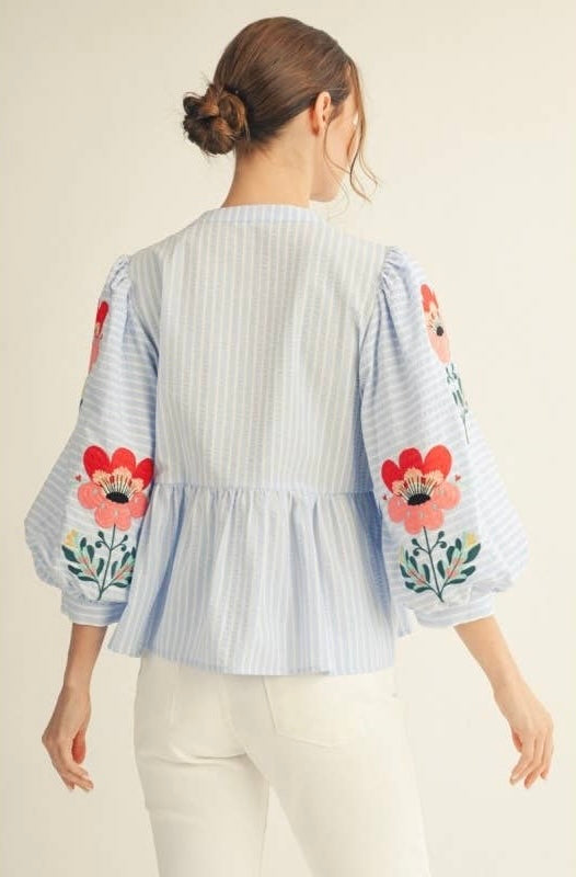 Embroidered Stripe Top