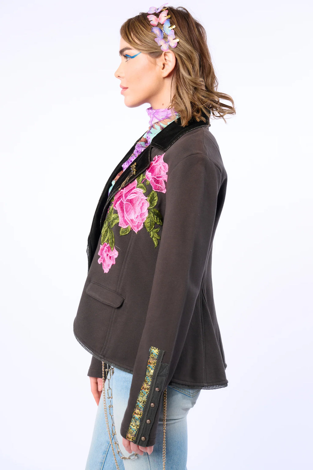 COLONEL EMBROIDERED FLORAL KNIT FRENCH TERRY JACKET