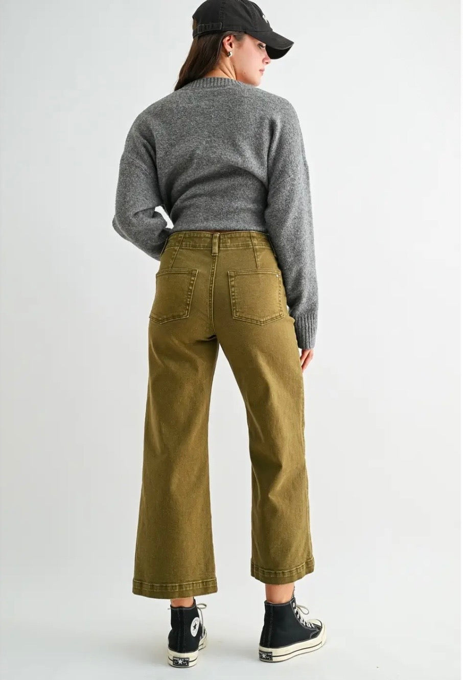 High Rise Wide Crop Patch Pocket Jeans
