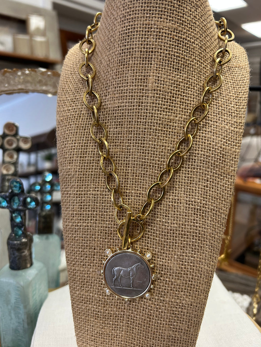 Gold Chain Coin Necklace – Horse Design 1017