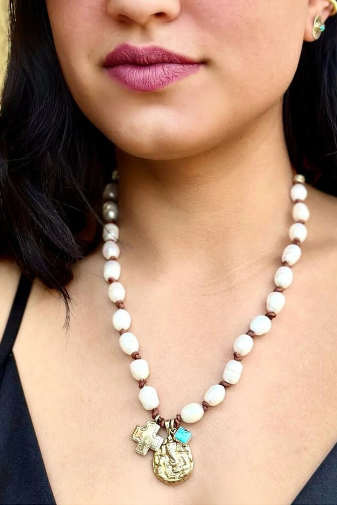 Ganesha Trio Pearl Necklace