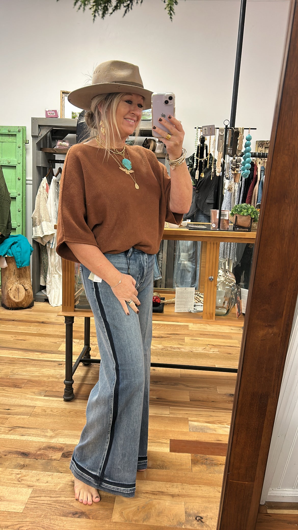 Crew Neck Batwing Sleeve Knit Top