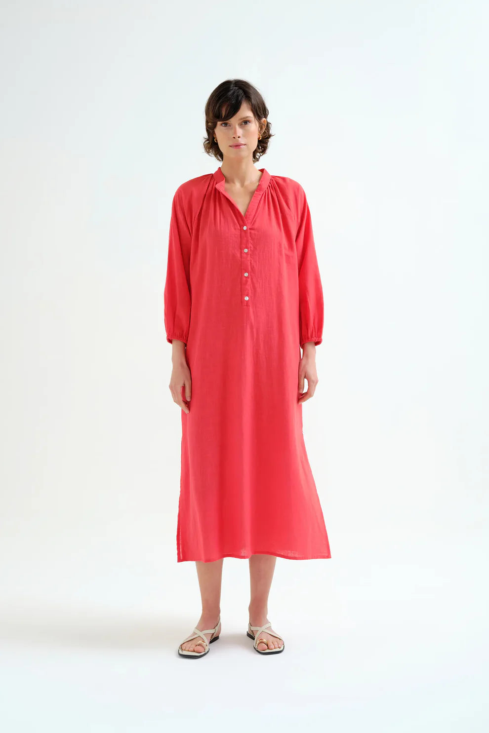 Long Red Kaftan with Buttons