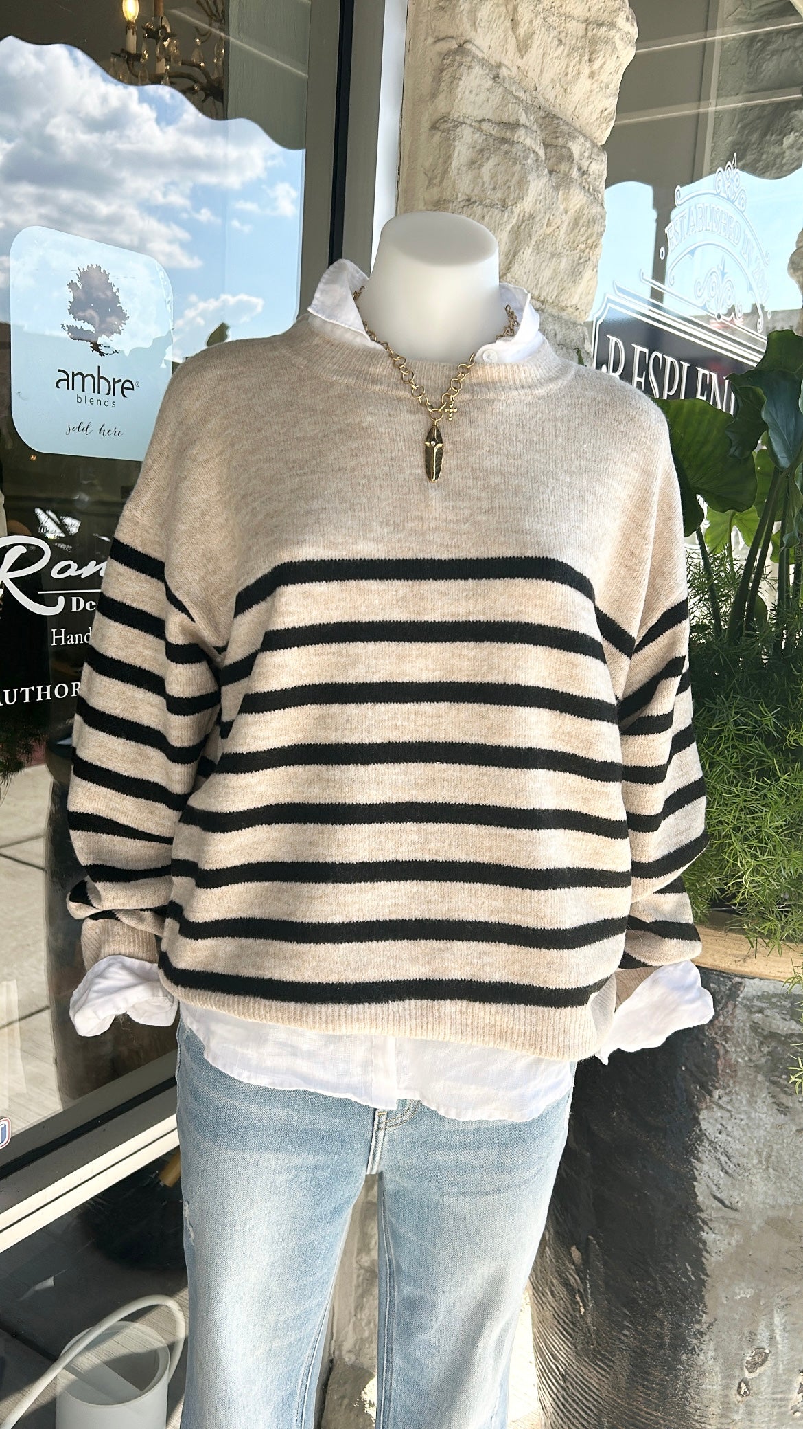 Long Sleeve Crew Neck Drop Shoulder Sweater