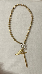 Gold Ball Chain with Cross & Wing W1