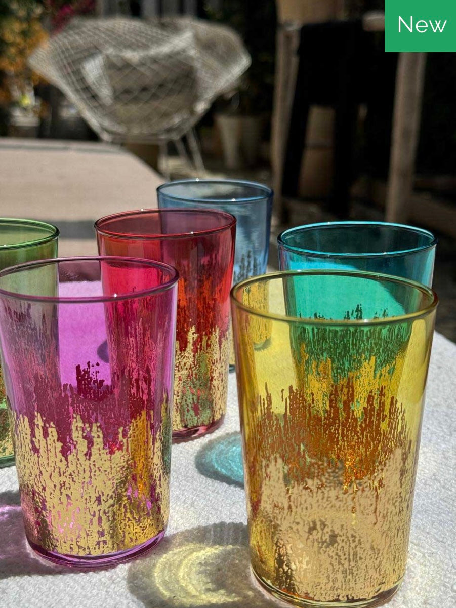 Moroccan Tea Glasses Colored Flame design