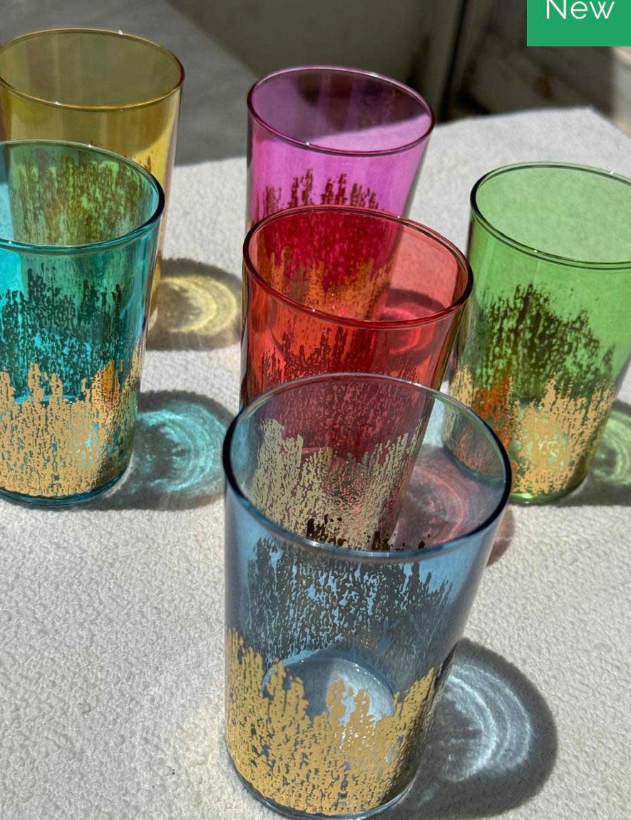 Moroccan Tea Glasses Colored Flame design