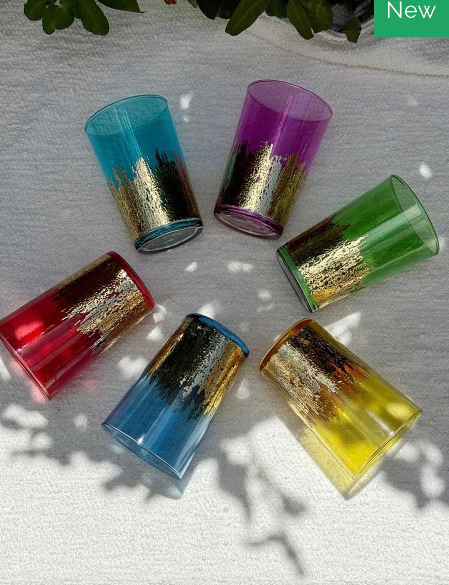 Moroccan Tea Glasses Colored Flame design