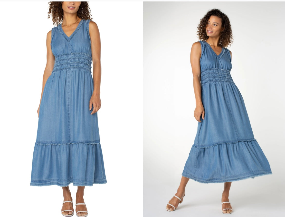 Smocked V-neck Maxi Dress