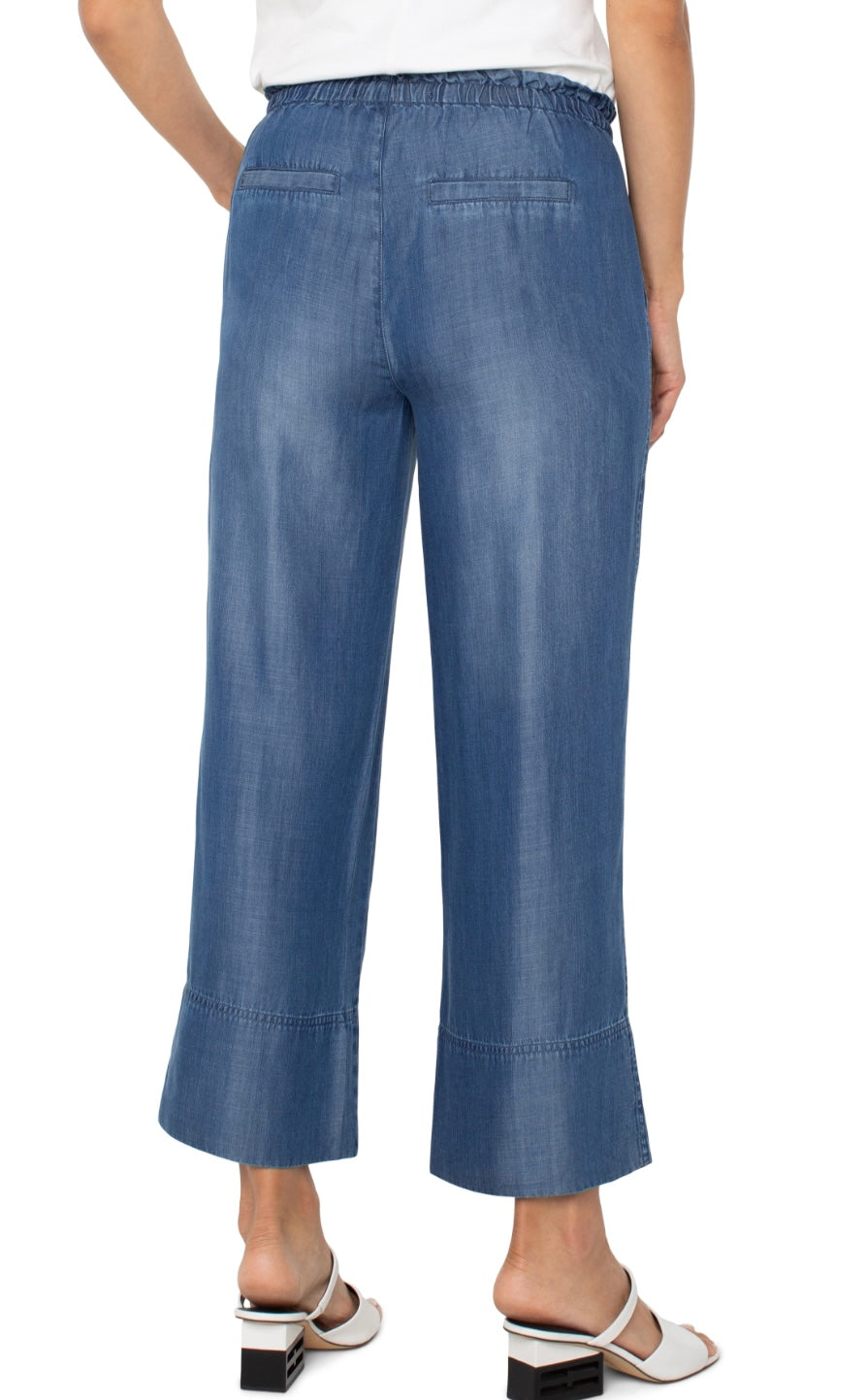 Pull on waist wide leg ankle pant
