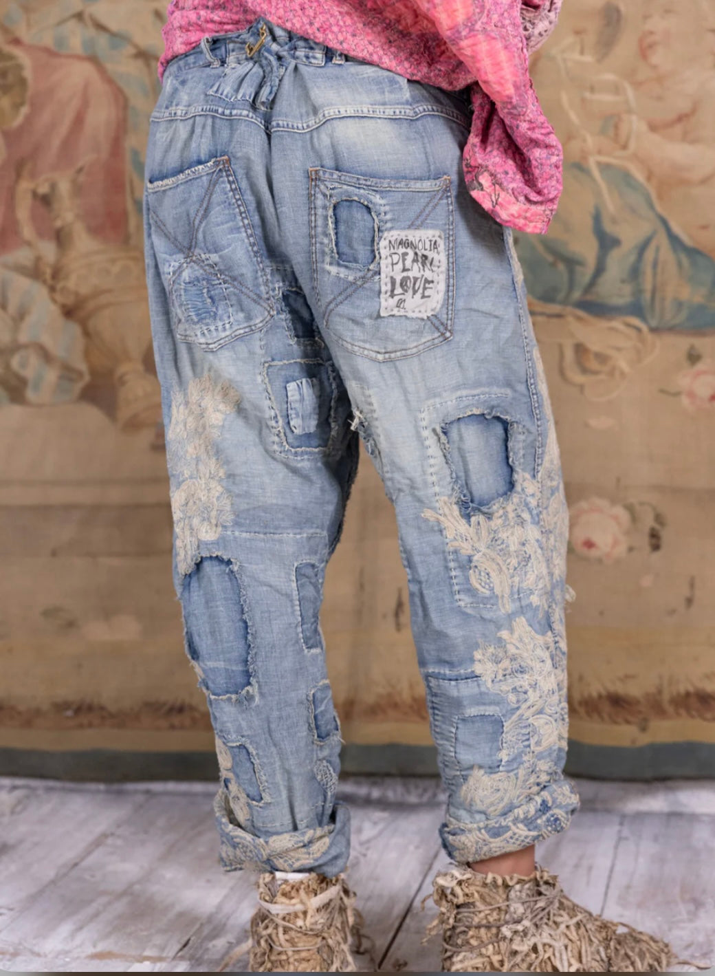 Cotton linen Lace Embroidered Miner Denims 520