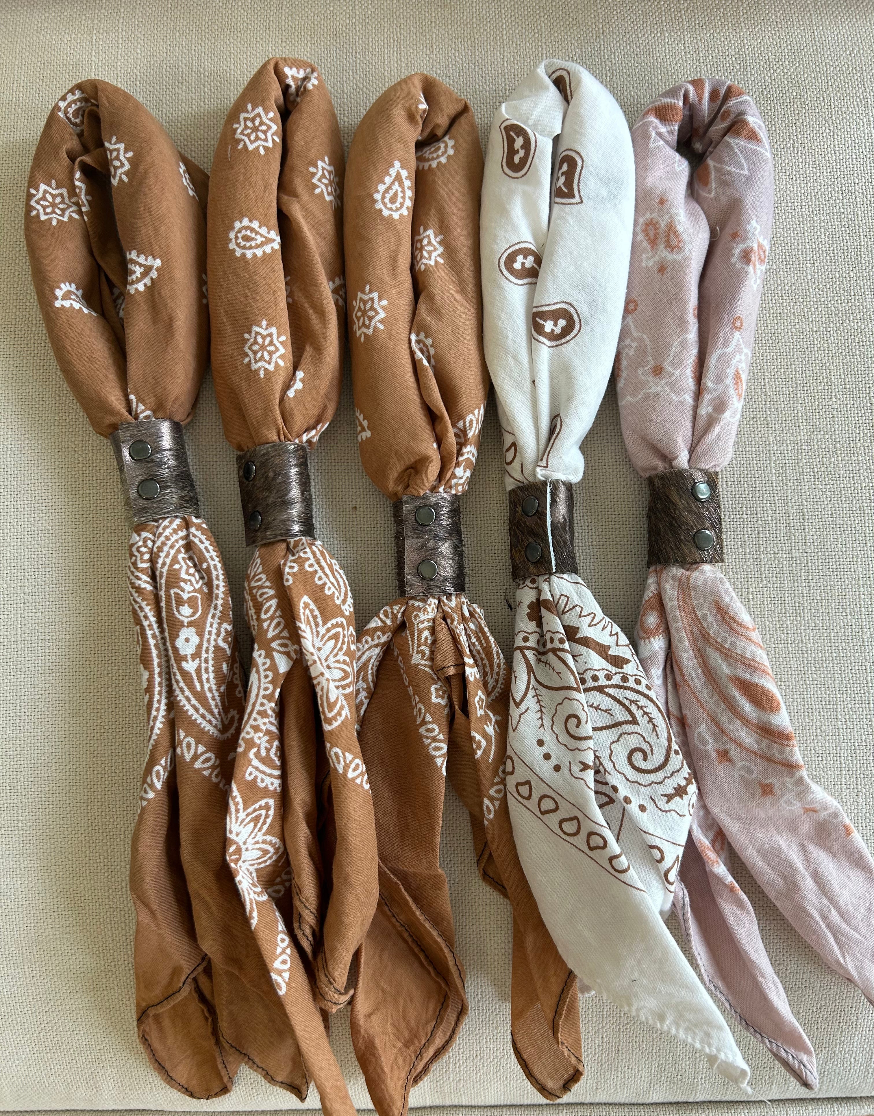 Terracotta Hues Hand Dyed Bandanas With Leather Slides