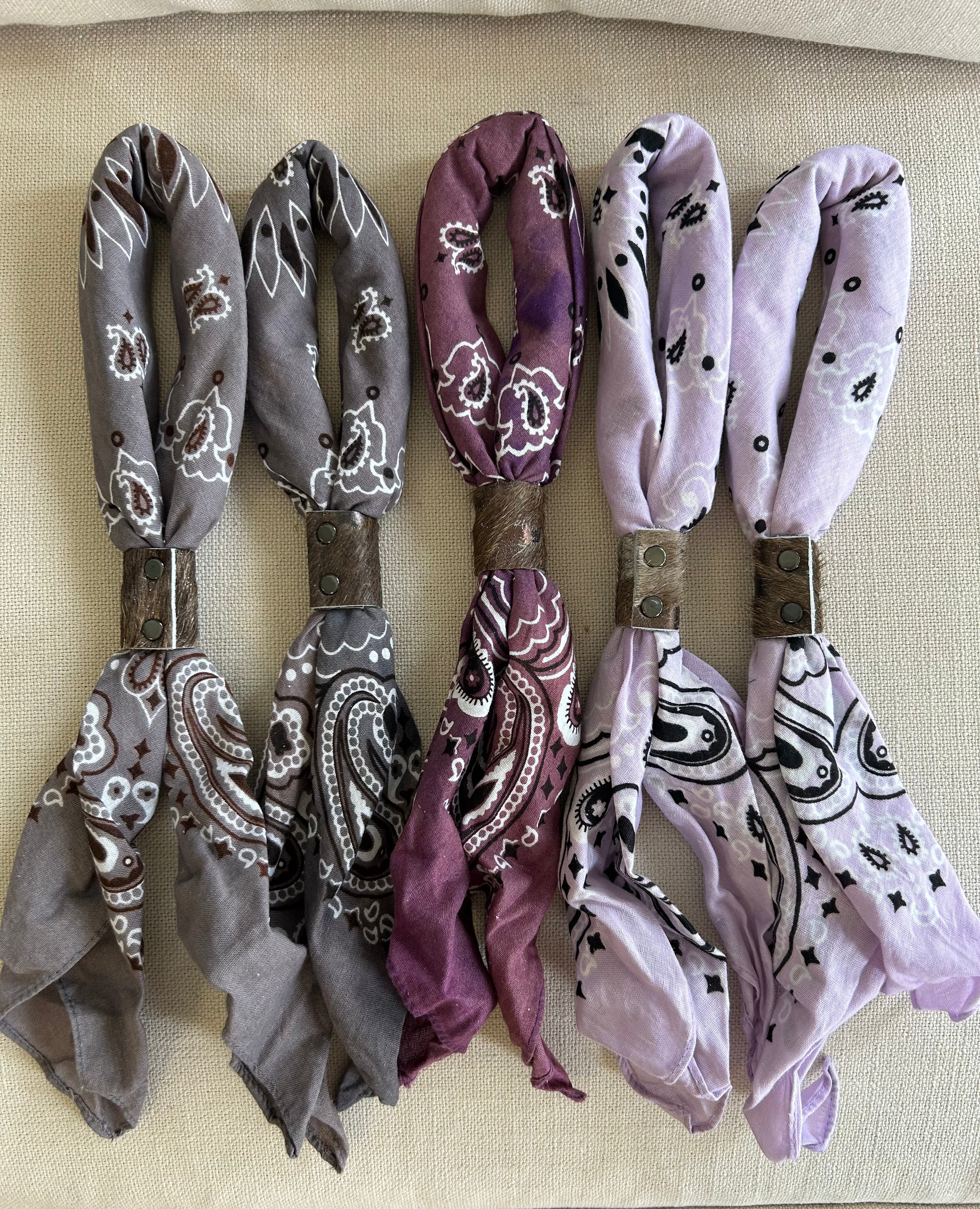 Purple & Grey Hand Dyed Bandanas with Leather Slides