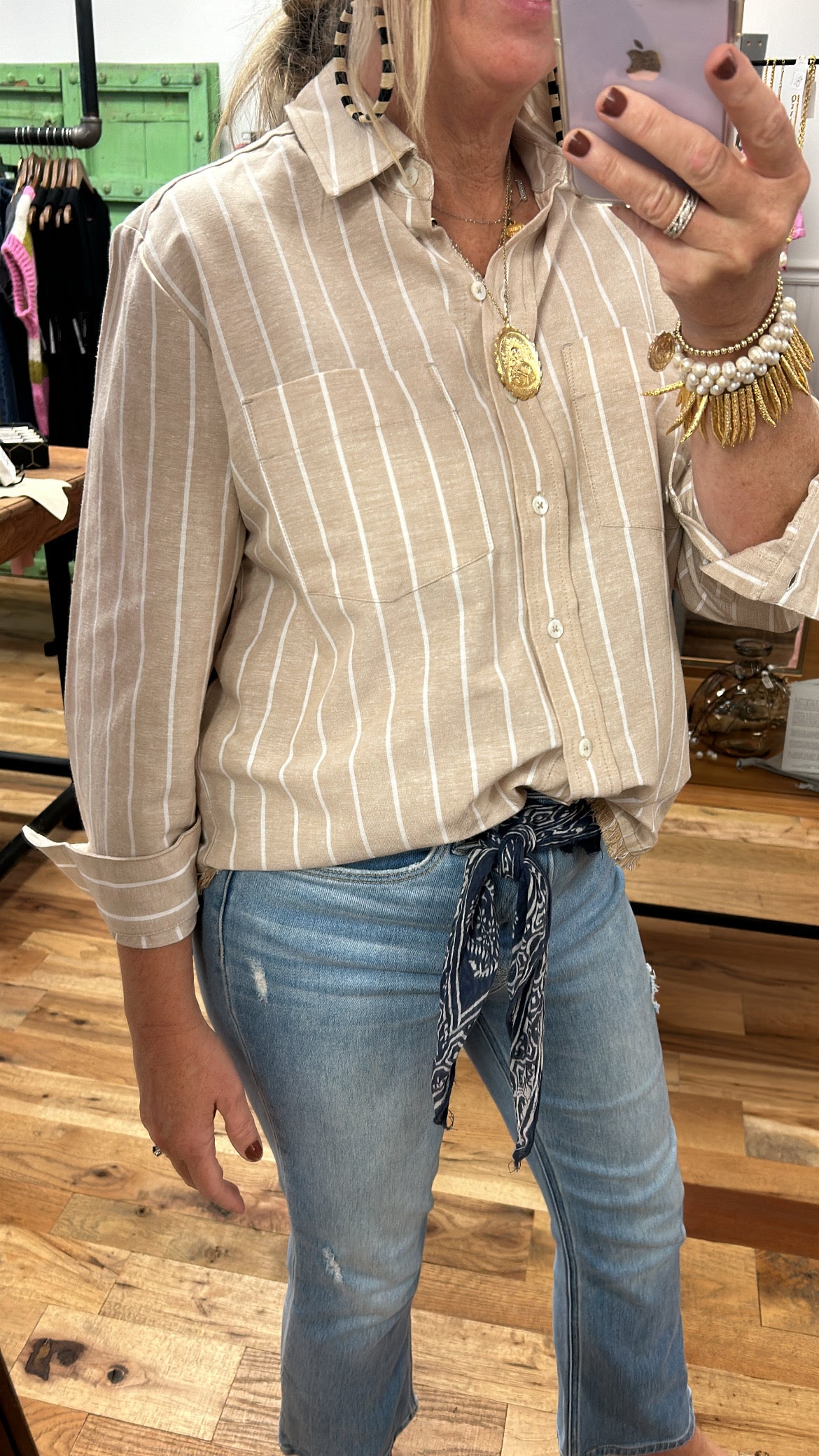 Cropped Button Front Shirt With Fray