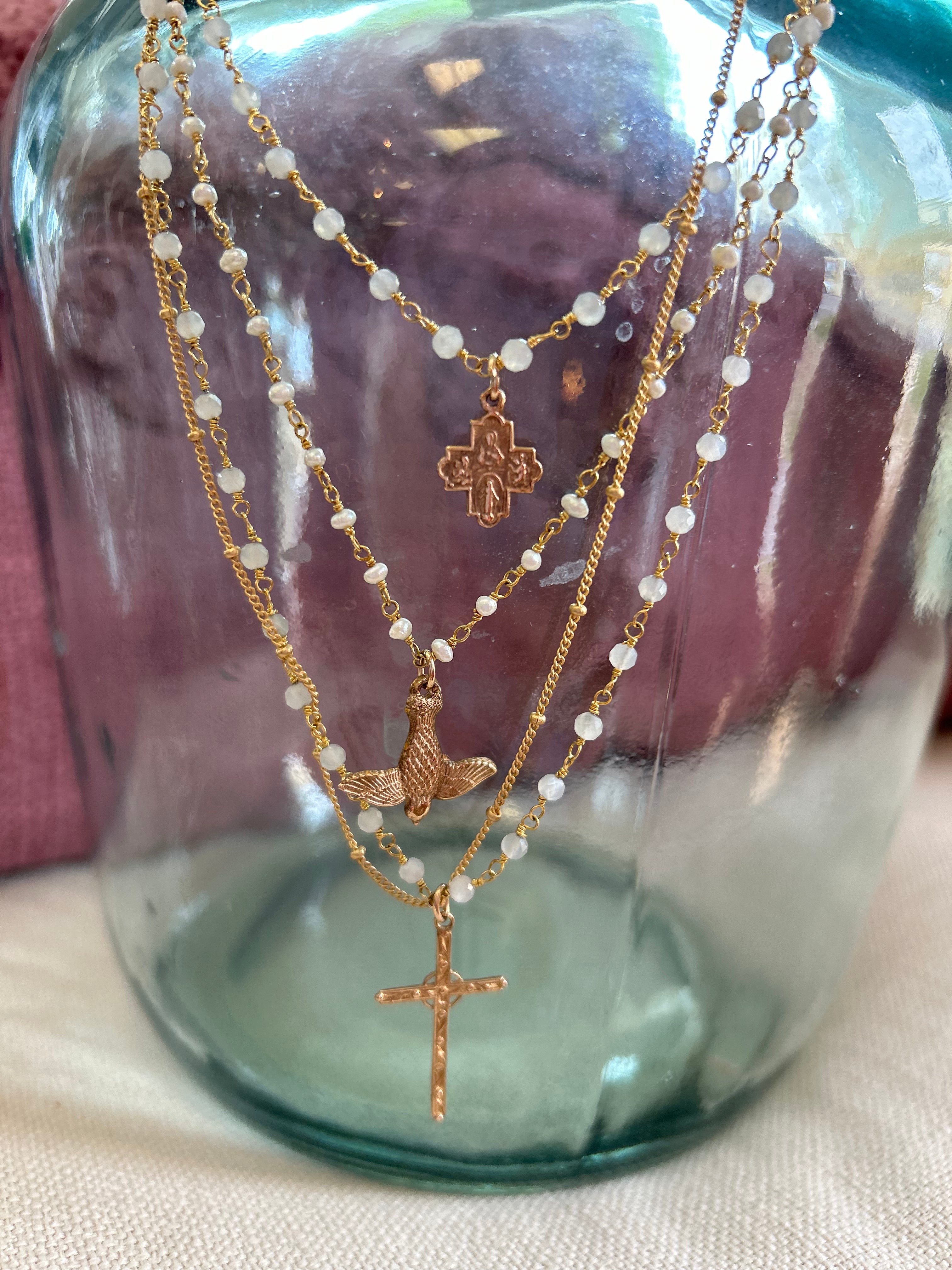 Tiered necklace with Dove & Cross