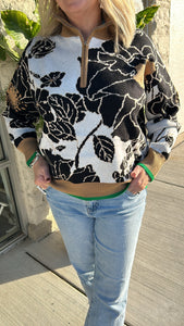 Mock Neck Half Zip Floral