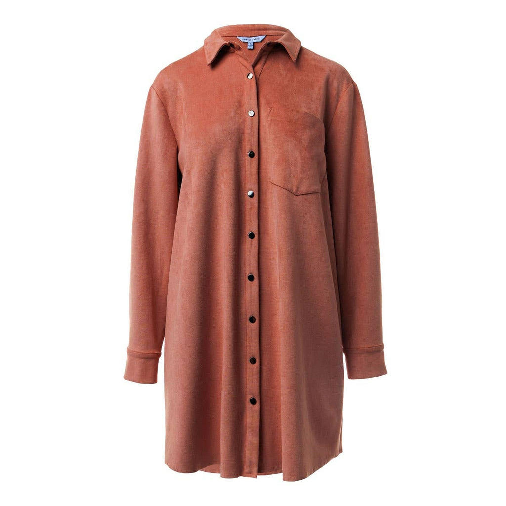 Long Sleeve Mini Faux Suede Shirt Dress