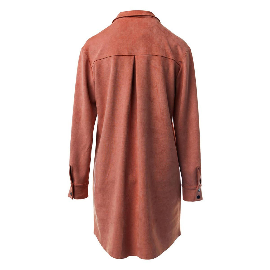 Long Sleeve Mini Faux Suede Shirt Dress