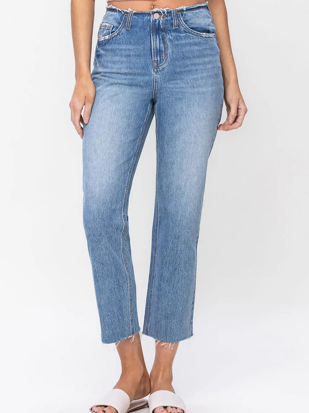 High Rise Crop Regular Straight Jean W Bandless
