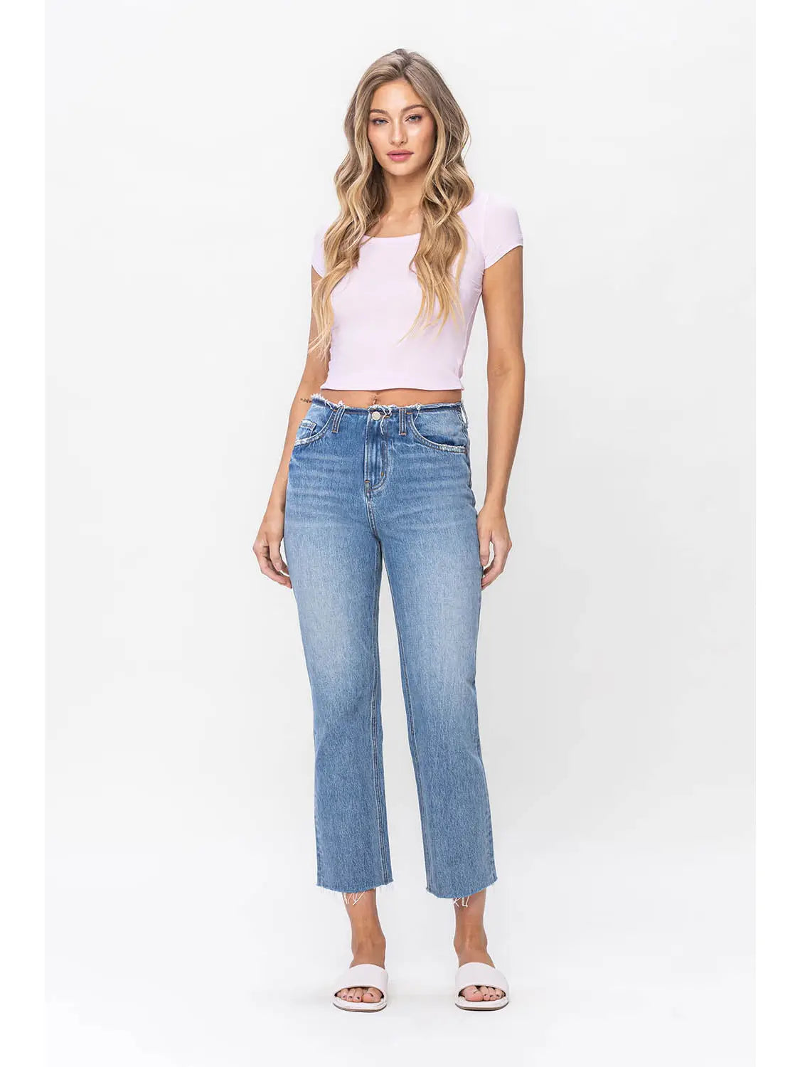 High Rise Crop Regular Straight Jean W Bandless