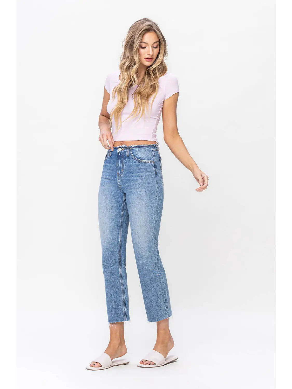 High Rise Crop Regular Straight Jean W Bandless