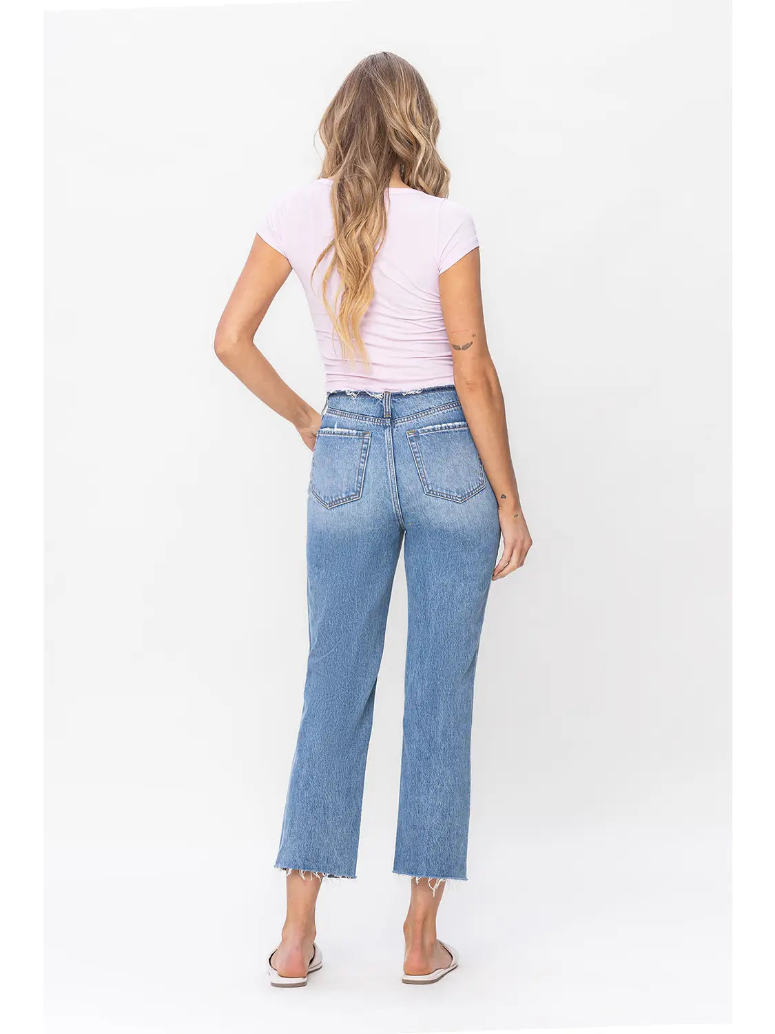 High Rise Crop Regular Straight Jean W Bandless
