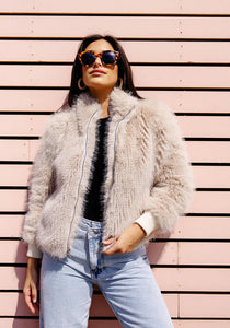 Champagne Fox Faux Fur Parkside Bomber Jacket