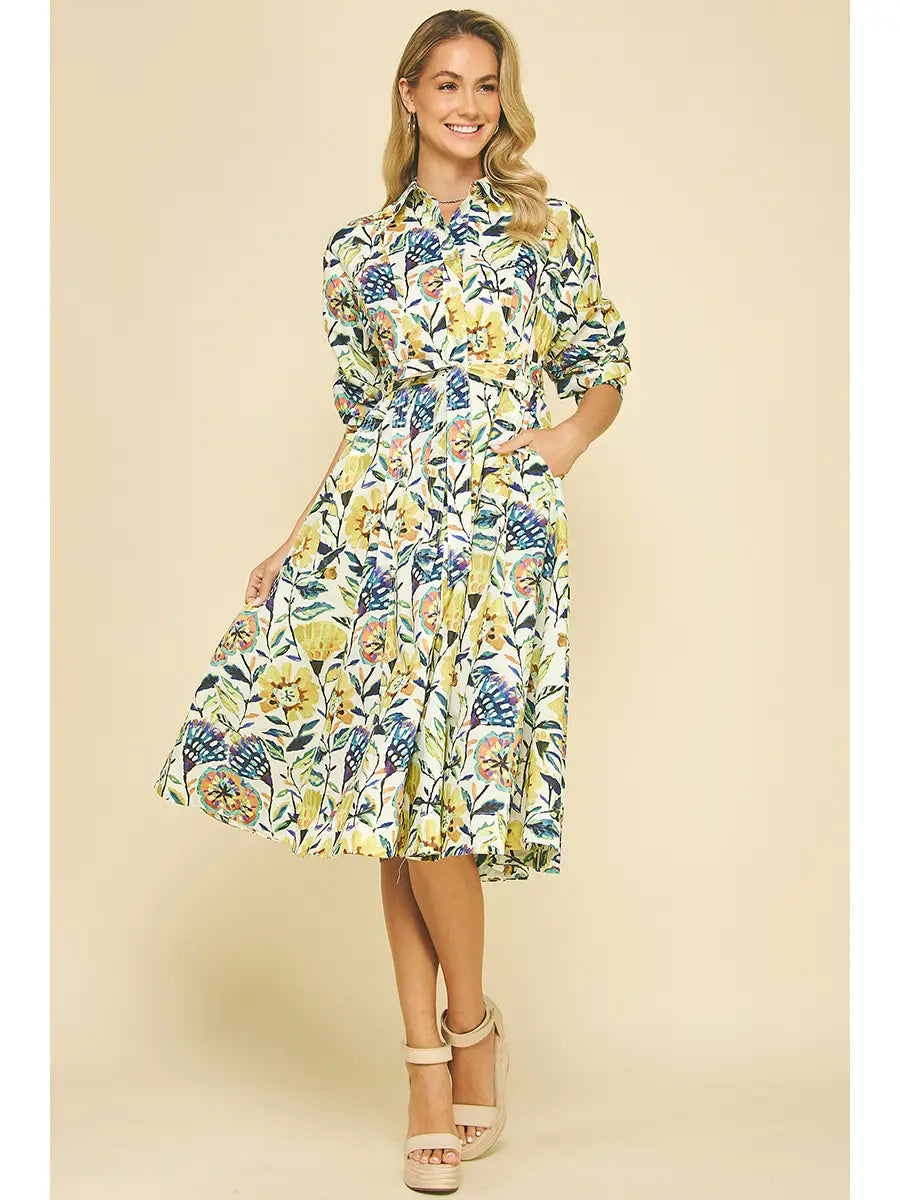Floral Button Down MIDI Dress