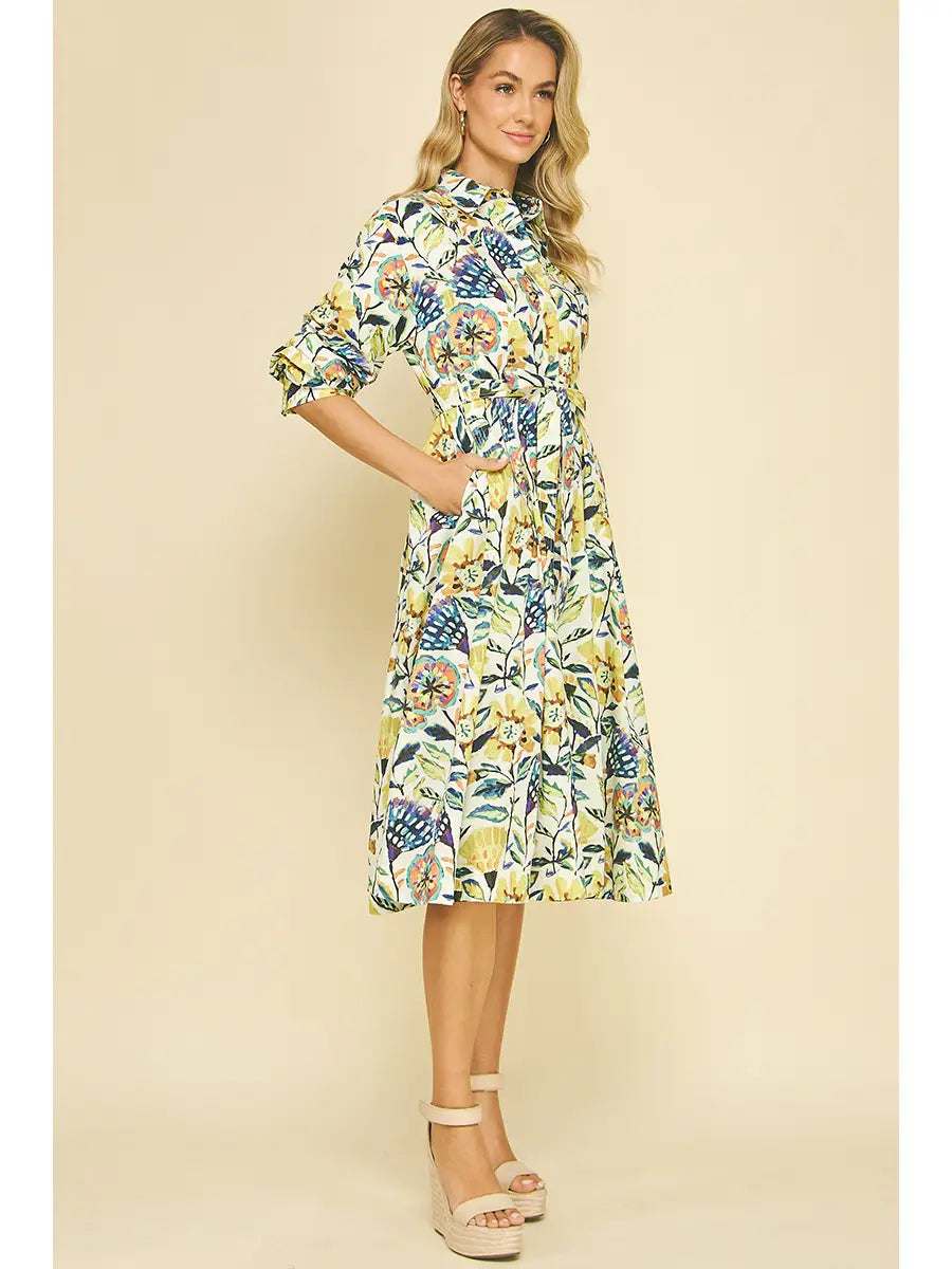 Floral Button Down MIDI Dress