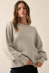 Solid Round-Neck Wide-Sleeve Loose Sweater