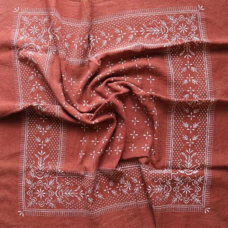 Terracotta Classic Print Naturally Dyed Bandana (white) G4