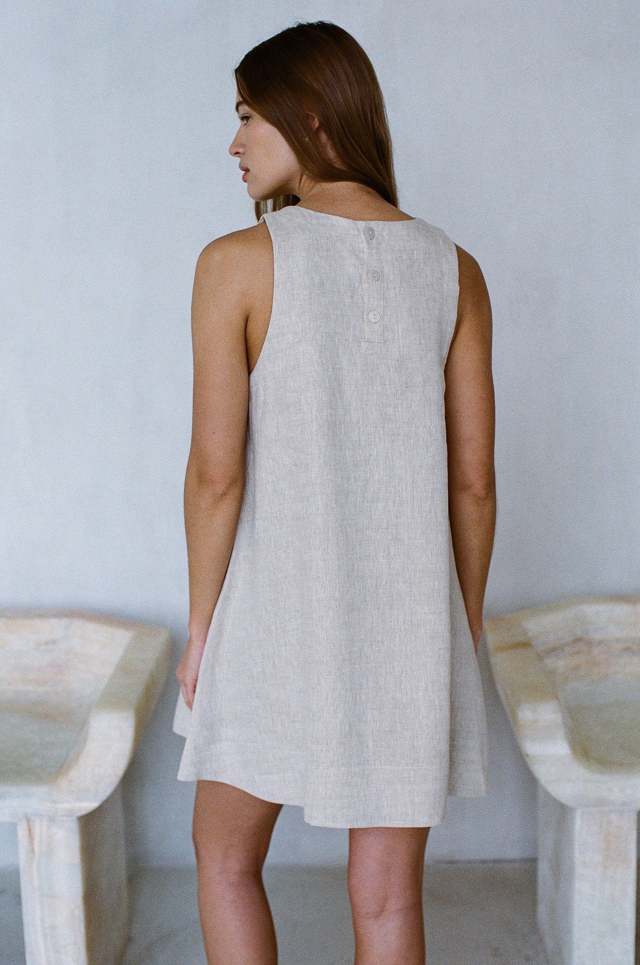 Woven 100% Linen Mini Dress