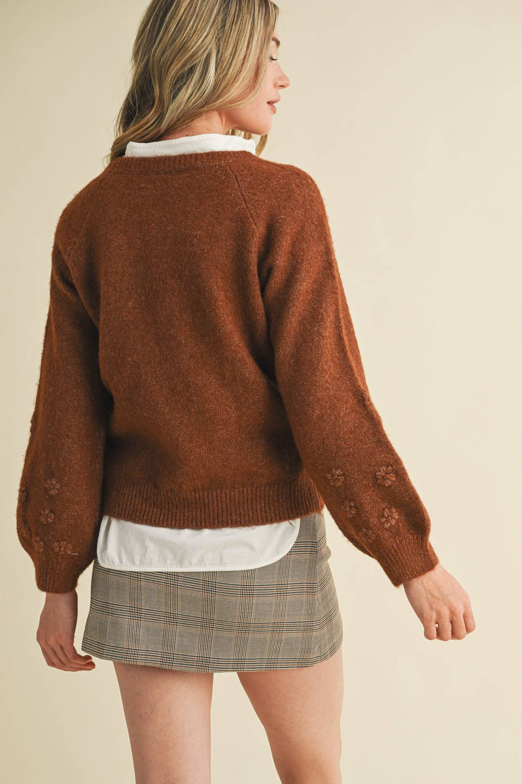 Floral Knit Puff Sleeve Sweater