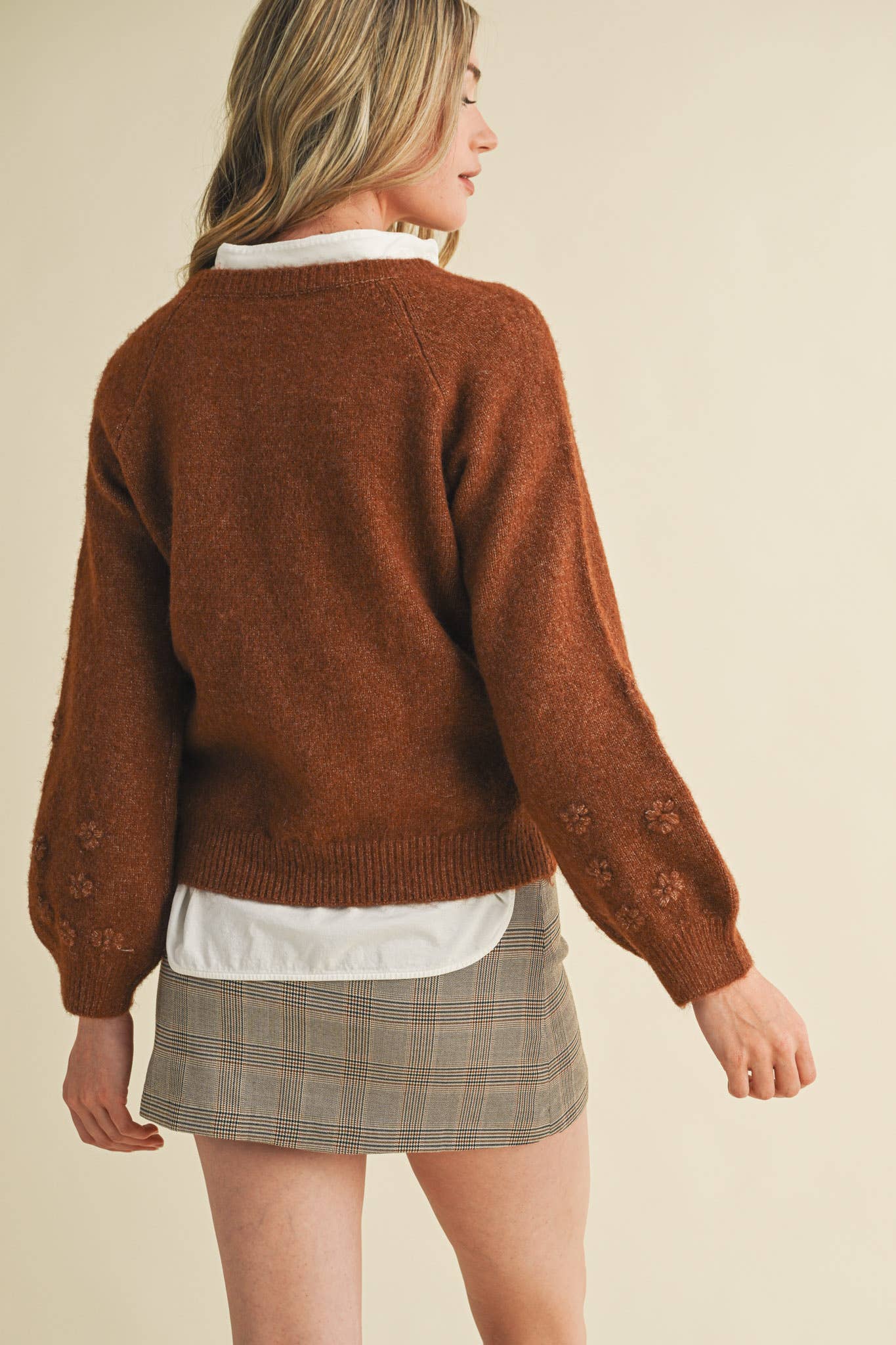 Floral Knit Puff Sleeve Sweater