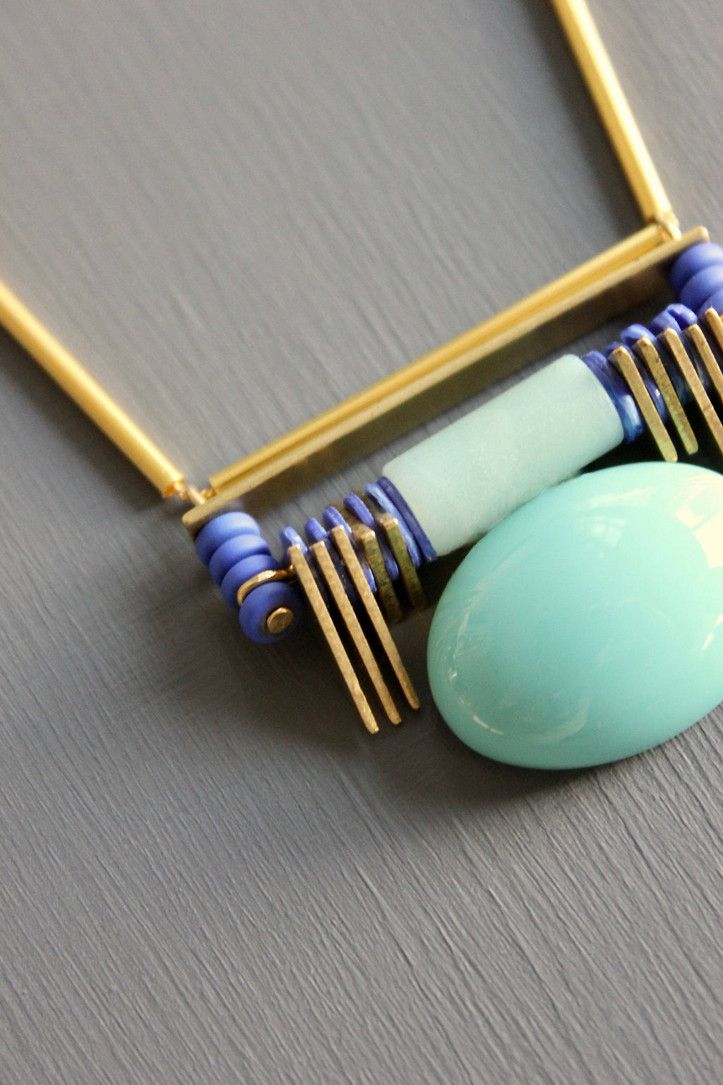 Turquoise glass and ammonite Artdeco necklace 618