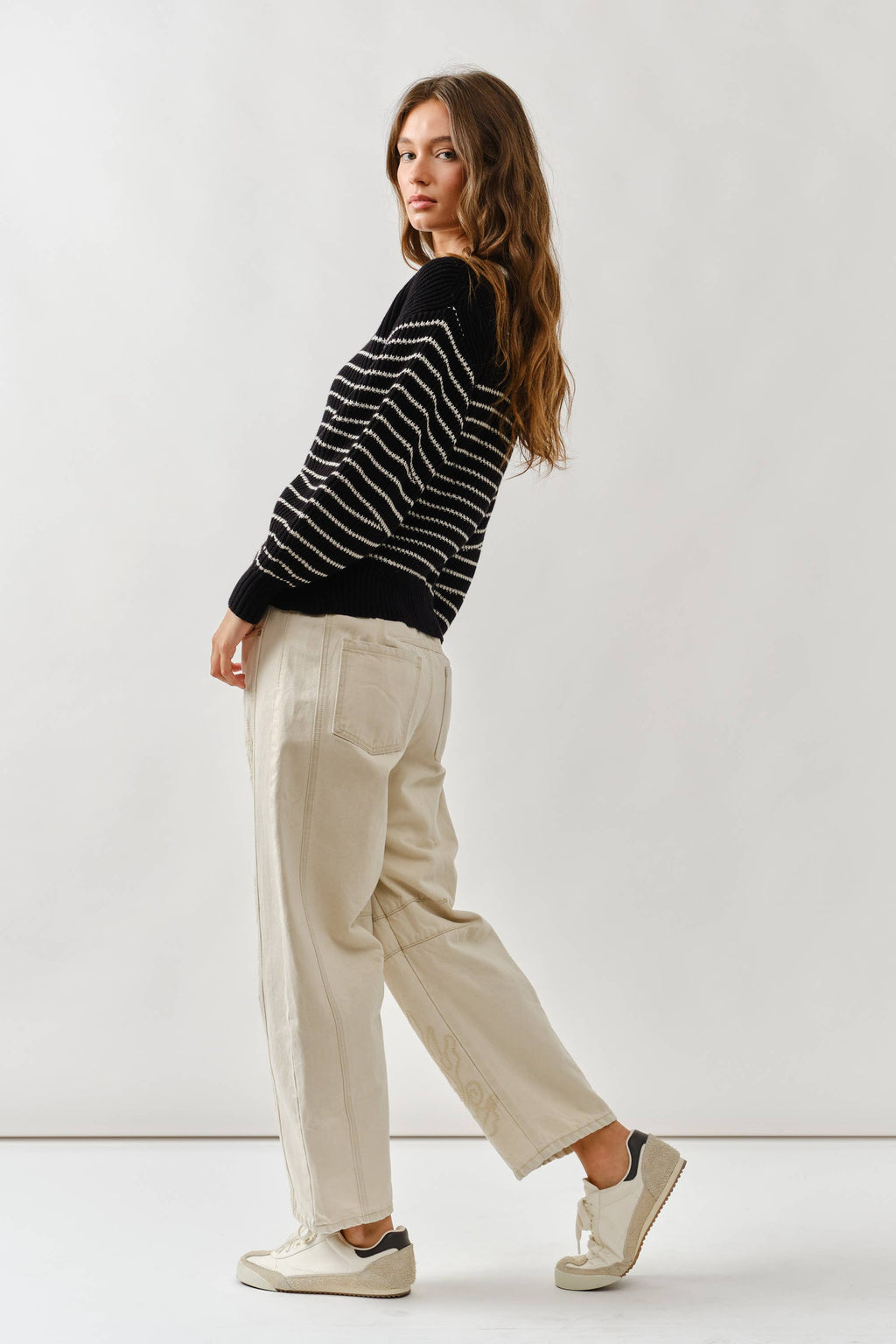 Voluminous Sleeve Stripe Cardigan