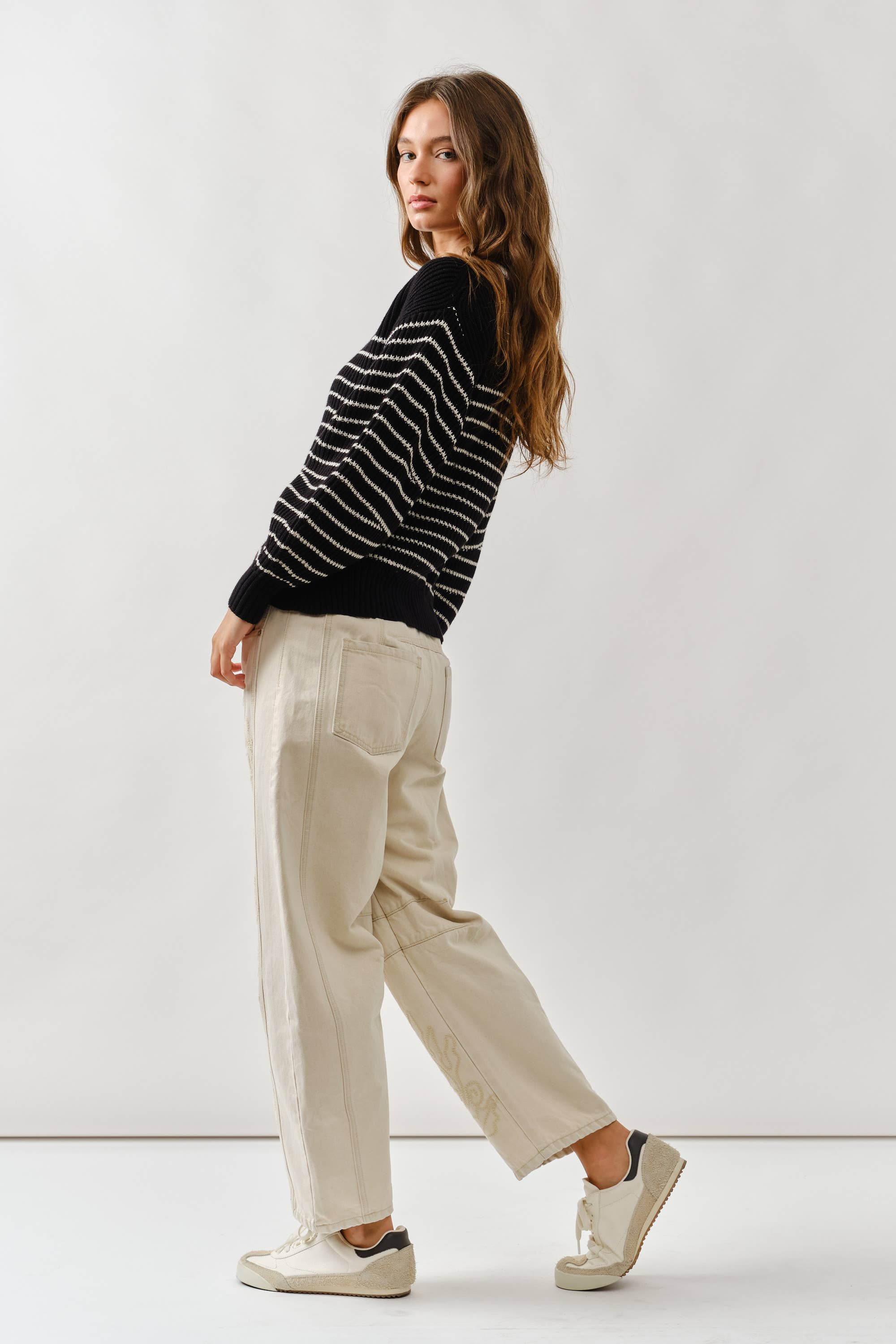 Voluminous Sleeve Stripe Cardigan