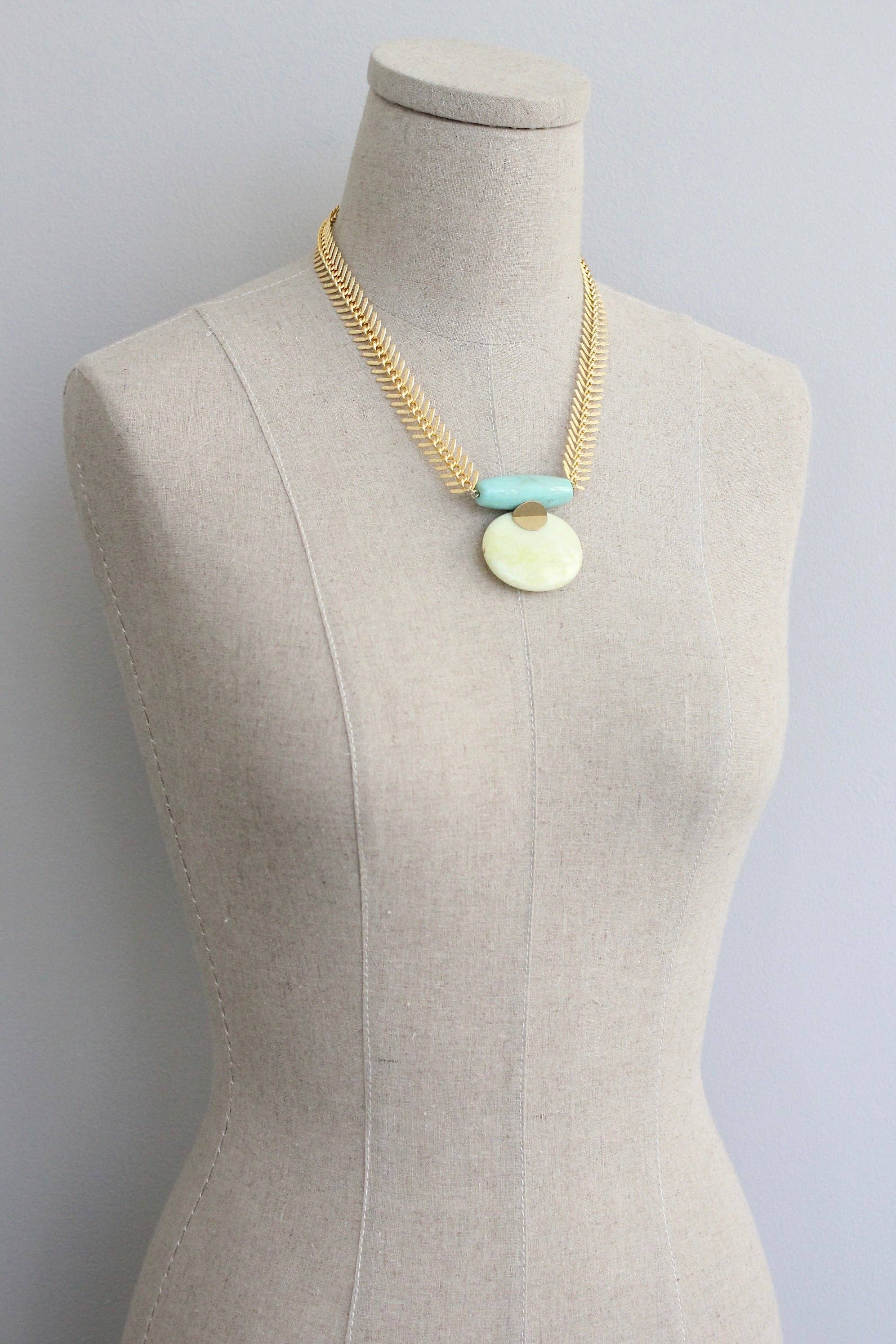 Turquoise and lemon herringbone necklace 219