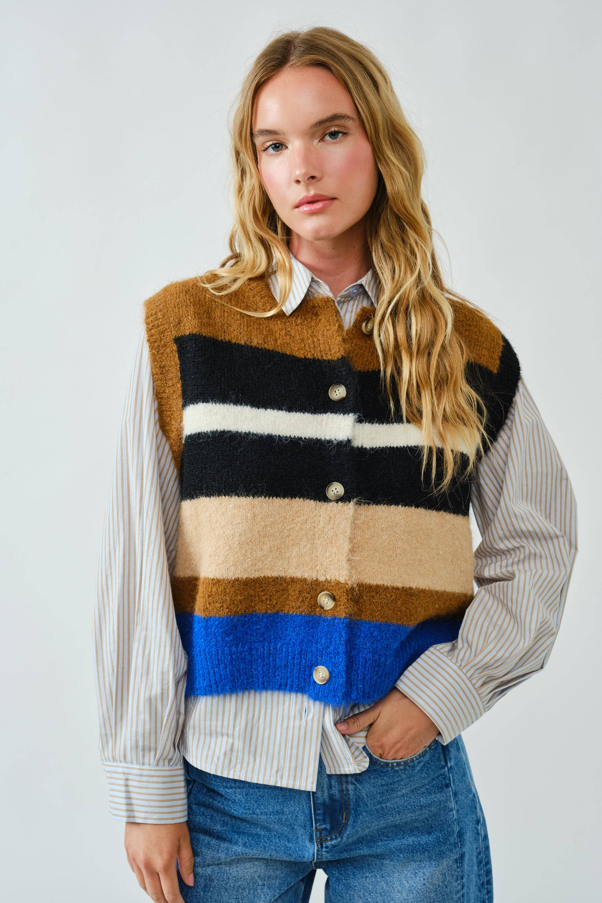 Soft  Multicolor Striped Sweater Vest